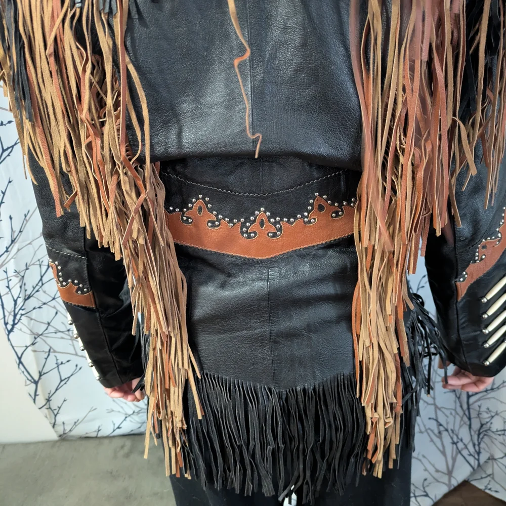 Fringe Leather Jacket with Beaded Accents - Picture 8 of 12